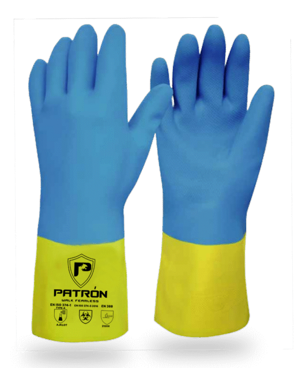 BYCG BLUE YELLOW CHEMICAL GLOVES NEOPRENE GLOVES